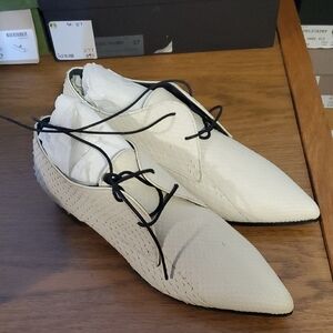 Nib $1025 Alumnae White Genuine Python Textured Lace-Up Shoes